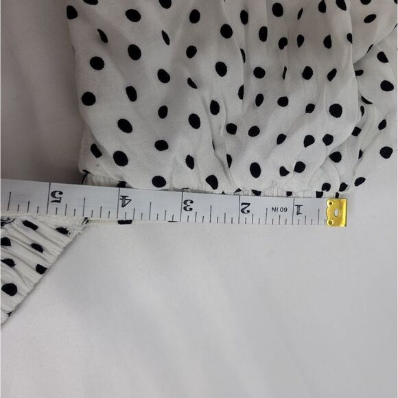 SEEK THE LABEL white polka dot retro ruffle sleeve‎ cropped top blouse M - Picture 9 of 12